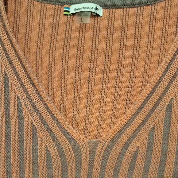 Smartwool Woman's Size L Orange/Gray V-Neck Long Sleeve Sweater Ribbed Stretch - Picture 4 of 11